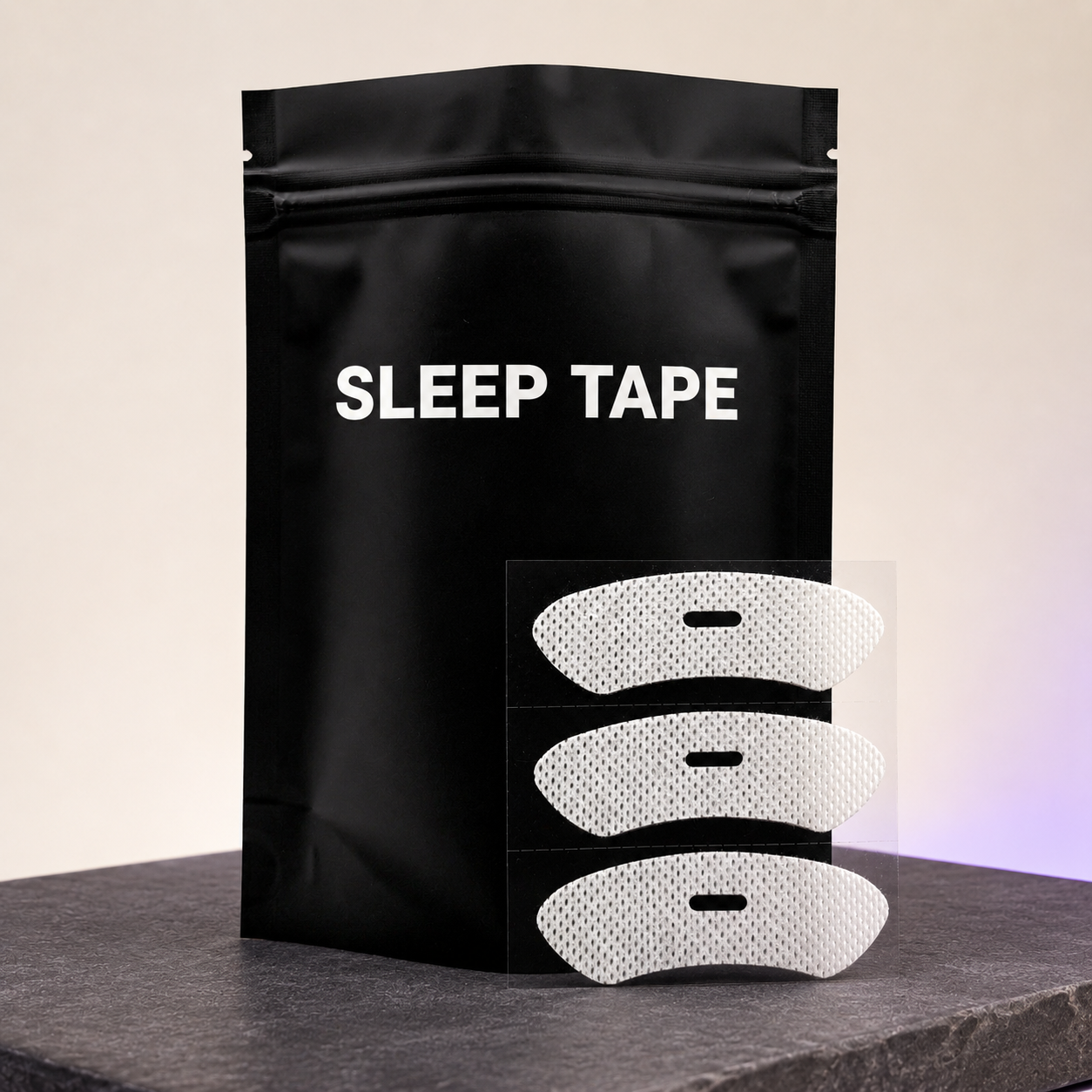 Black Sleep Tape pouch with three light breathable H-shaped strips