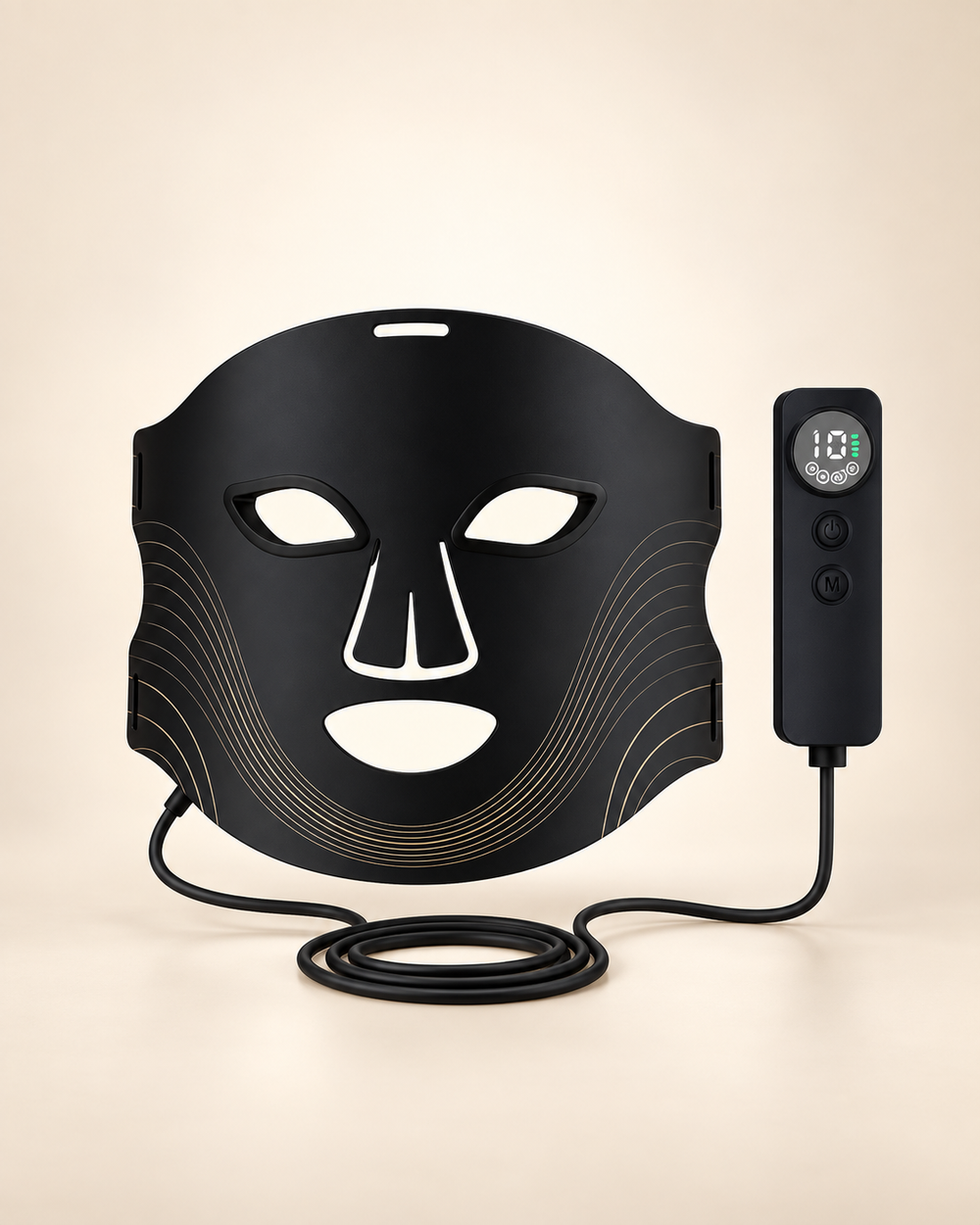 Nolera 7-Color LED Face Mask and controller on a warm ivory background