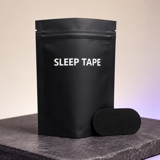 Black Sleep Tape pouch with one black rounded mouth tape strip